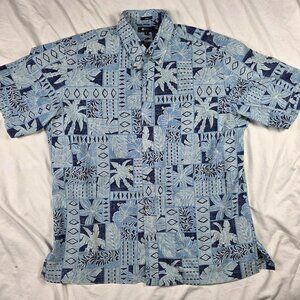 Reyn Spooner Classic Mens Size XL Blue Hawaiian Button Up Shirt Palm Tree Print